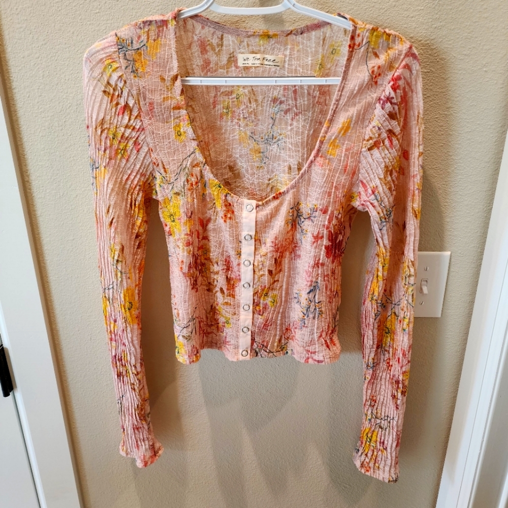 Floral print sheer snap front crop top - Picture 1 of 3
